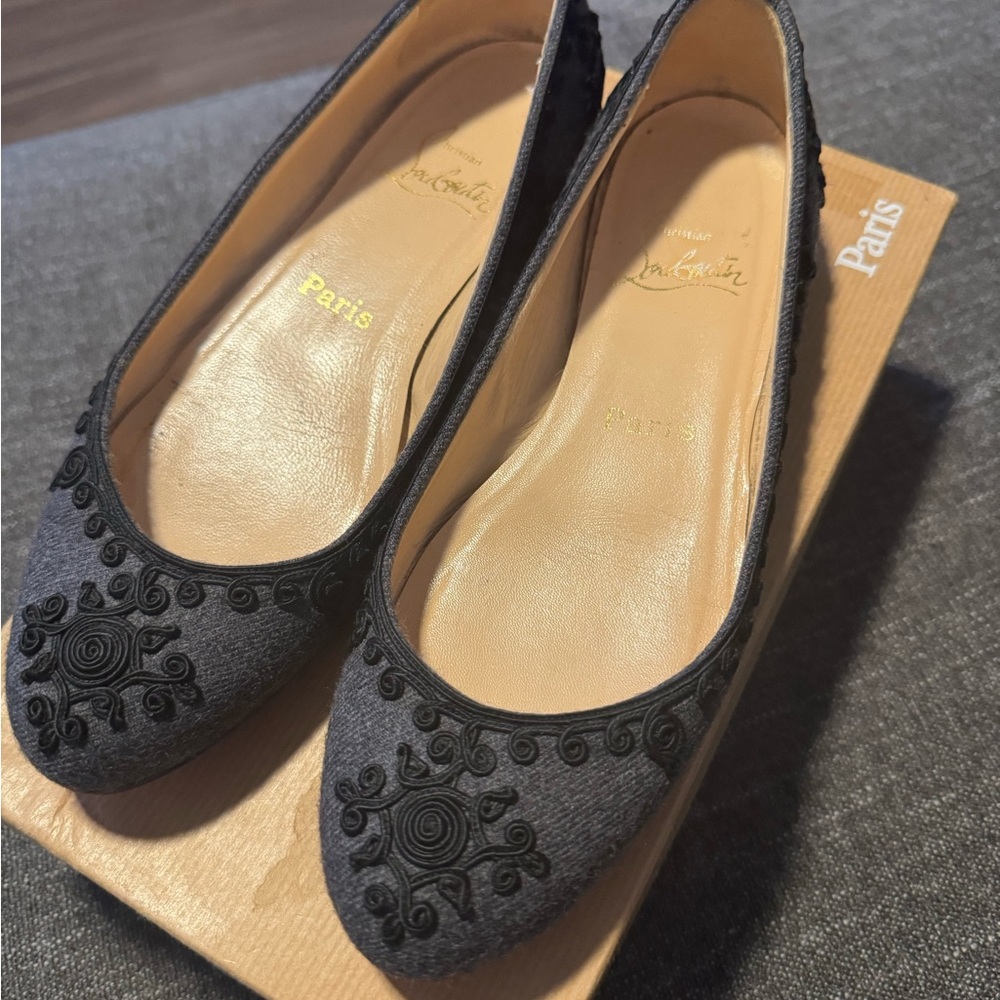 Christian Louboutin Black Embroidered Flats